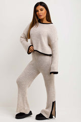 womens knit lounge set beige