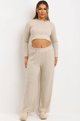 wide leg trousers and long sleeve crop top co ord loungewear set casual outfit womens zara co ord