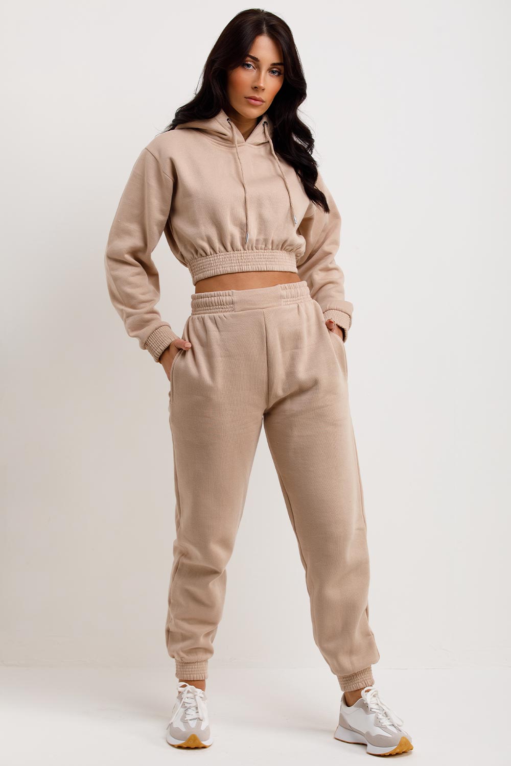 womens tracksuit crop hooded sweatshirt and joggers co ord set