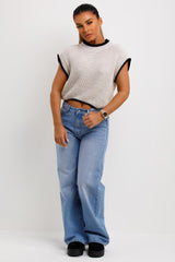 sleeveless cropped knitted jumper with contrast stitches 