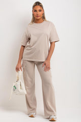womens wide leg trousers and t shirt co ord set loungewear