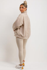 half zip teddy sweatshirt beige