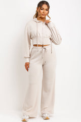 womens loungewear set crop zip up hoodie and trousers two piece co ord set casual outfit