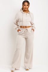 womens loungewear set crop hoodie and wide leg trousers co ord airport outfit set 