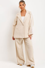 blazer jacket and wide leg trousers two piece set