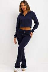 zara womens bell bottom trousers and crop sweatshirt with hood two piece loungewear set sale