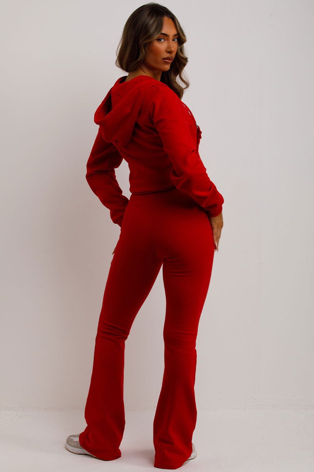 crop hoodie and bell bottom skinny flare trousers loungewear zara womens