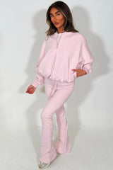 zara womens bell bottom trousers and bomber sweatshirt two piece loungewear set sale