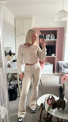 cropped zip bell bottom tracksuit oatmeal styledup fashion
