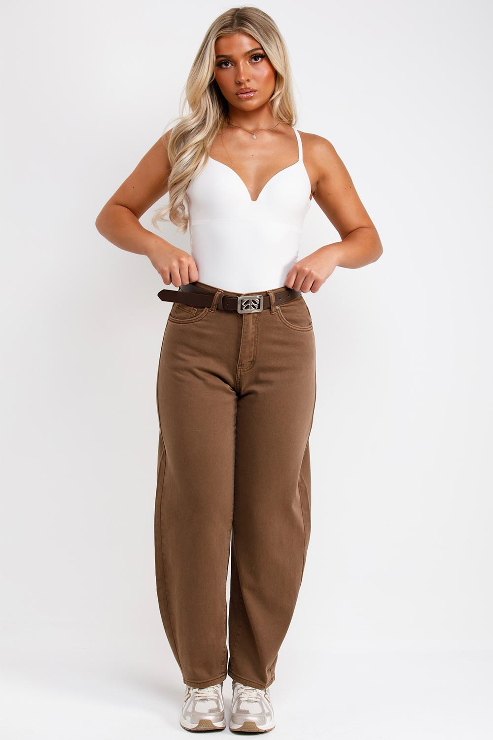 womens high waist brown denim jeans styledup uk