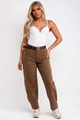 womens denim brown high waist jeans styledup uk