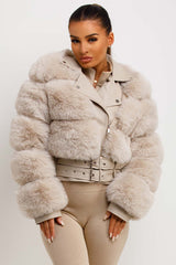womens faux leather faux fur aviator jacket cropped