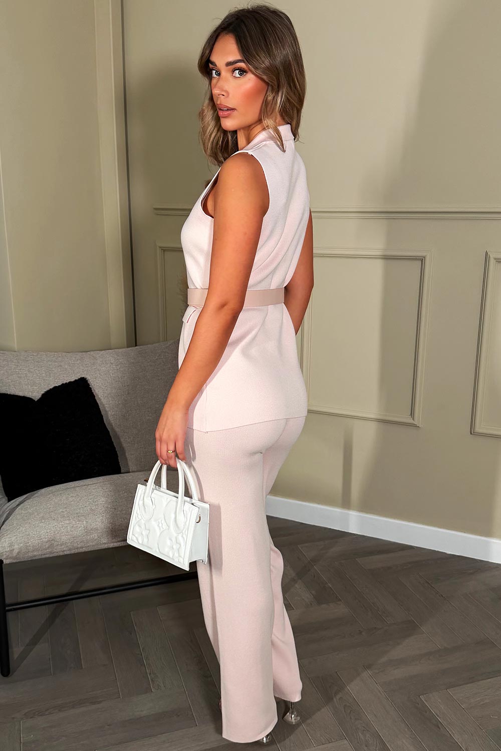 womens waistcoat & trousers two piece matching co ord set with belt occasion outfit for day or night perfect for ladies day races christenings birthdays family events styledup