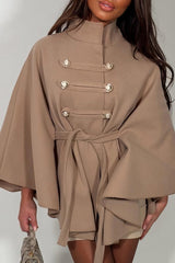 taupe cape with belt christmas day outfit dressy poncho