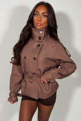 womens belted cropped jacket with funnel neck styledup uk