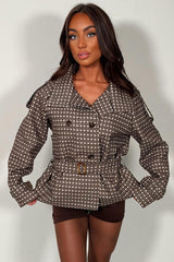 checkered cropped trench jacket for womens styledup uk
