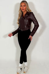 womens zara faux leather jacket with belt and lapel collars