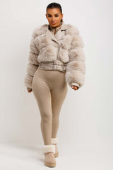 womens crop faux fur jacket faux leather aviator style