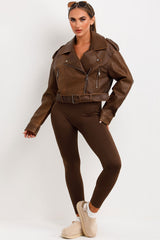 womens zara leather jacket brown