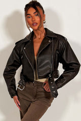 womens faux leather brown jacket zara uk