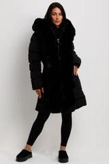 womens longline padded puffer hooded coat
