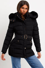 fur hood puffer coat for winter womens