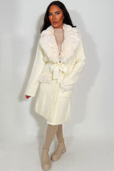 faux fur collar faux fur cuff long belted coat styledup