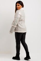 womens faux fur faux suede jacket with belt outerwear