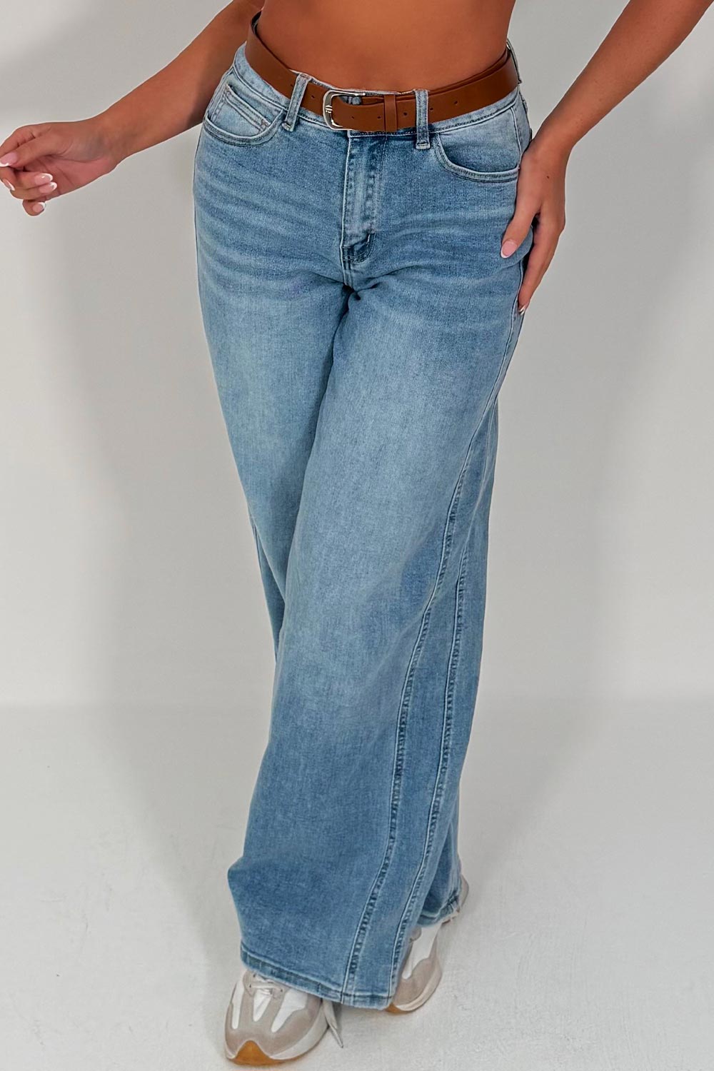 womens wide leg denim jeans high waist 