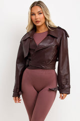 burgundy faux leather jacket cropped zara womens uk