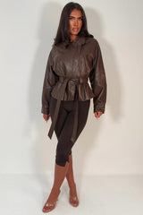 zara womens brown faux leather belted trench jacket styledup uk