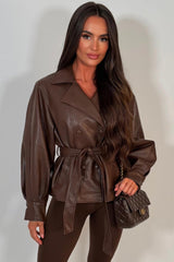 long sleeve lapel collar double breasted faux leather jacket zara uk styledup womens outerwear