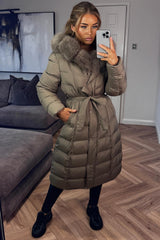 womens puffer padded down winter coat with faux fur hood styledup uk