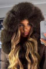 womens long coat for winter with faux fur hood styledup uk