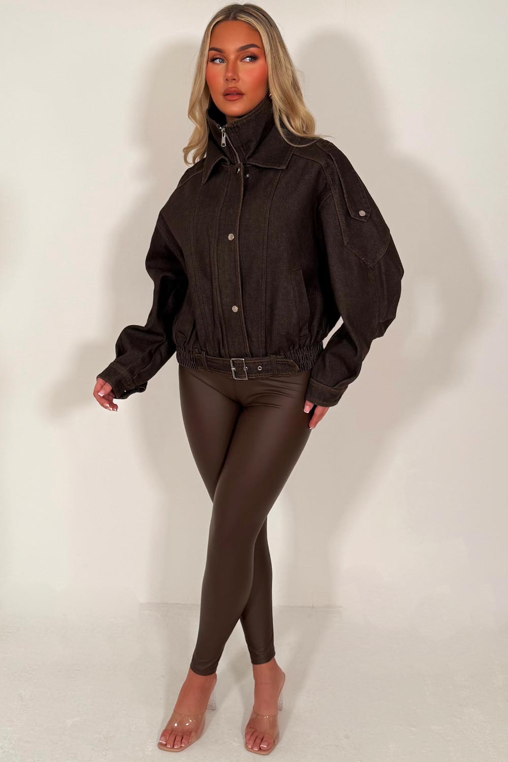 womens zara denim jacket brown styledup 