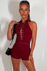lace up front playsuit with belt christmas party rave festival outfit styledup