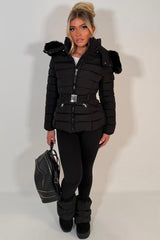 womens hooded padded puffer jacket for winter with faux fur hood styledup uk