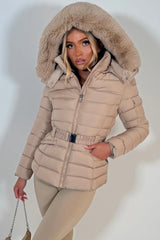 womens puffer padded thick winter jacket with faux fur hood styledup uk 