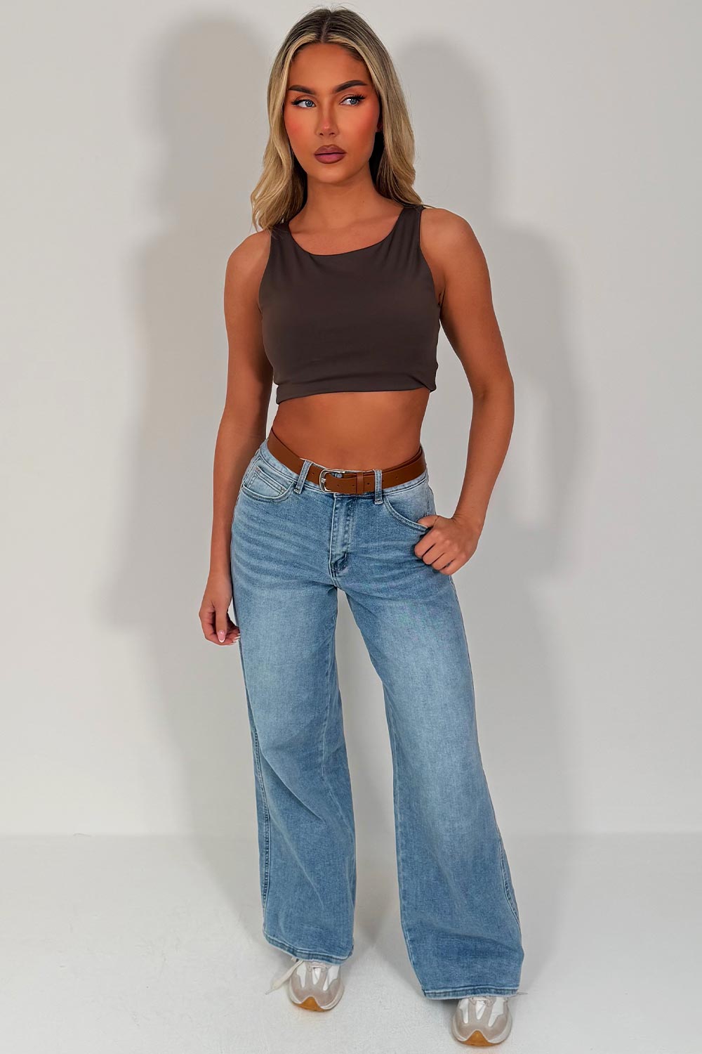 womens wide leg denim jeans with belt zara womens uk