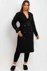 womens tie waist trench coat with button up military style oversized