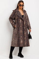 womens long trench coat leopard print