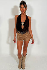 faux suede mini festival rave shorts with cowboy belt styledup 