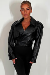 black faux leather jacket cropped zara womens uk 