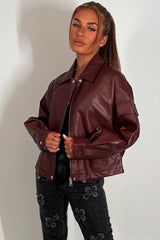 womens faux leather jacket burgundy zara