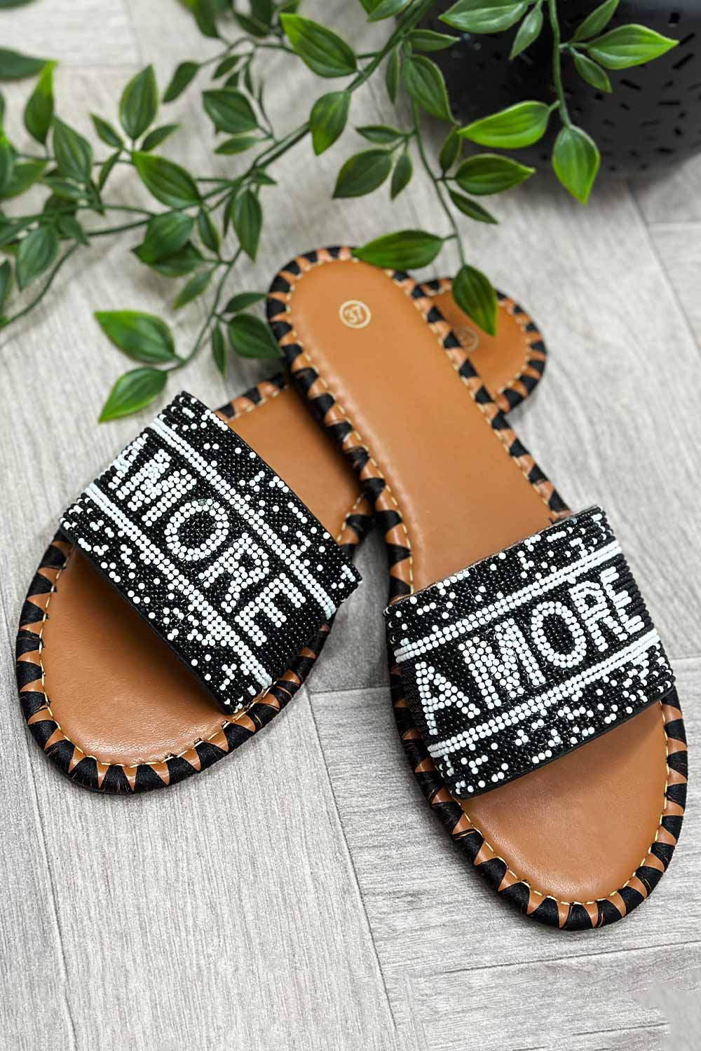 amore beaded sandals womens