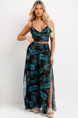 womens floral print wide leg trouser and top co ord set