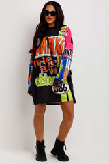 neon graphic t shirt dress with long sleeves 