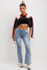 womens racer jacket faux leather cropped