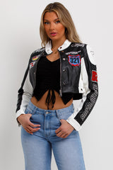 womens faux leather racer jacket motocross varsity