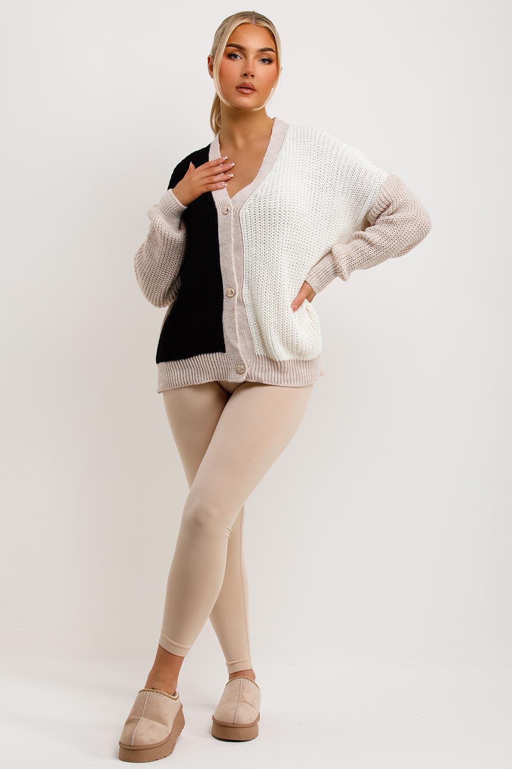 womens two tone cardigan knitted